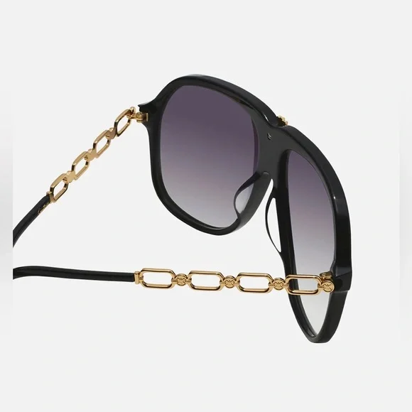 CAMILLA “The Heiress” black oversized aviator gradient sunglasses gold chain Camilla | Accessories | Camilla The Heiress Black Oversized  main image 3